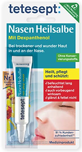 tetesept Nasen Heilsalbe – Nasenpflege Creme bei Erkältung - befeuchtet die Nase, heilt wunde Stellen und Risse & schützt die Haut der Nase – 1 x 5 g im Sale